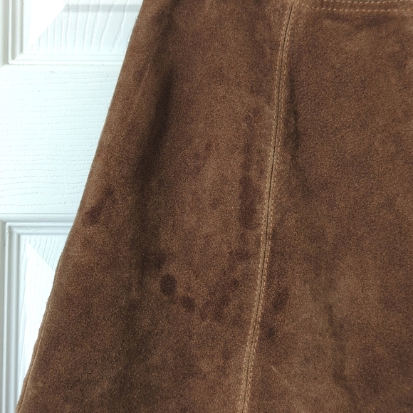 90's Vintage Suede Leather High Waisted A-Line Button Front Mini Skirt Brown S - Picture 8 of 8